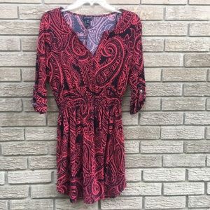 En Focus stretch red & black paisley pattern dress